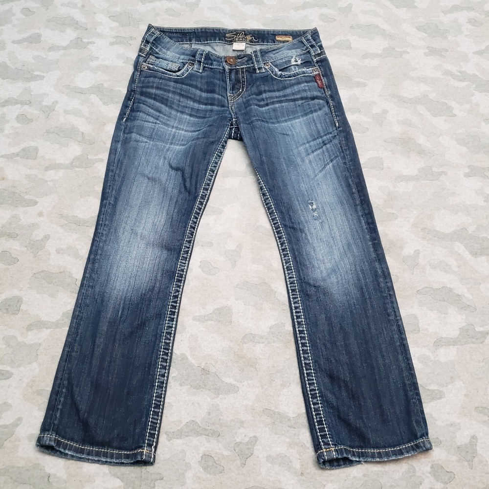 Silver Jeans Womens 28 Blue Pockets Santorini Capri Denim Medium Wash